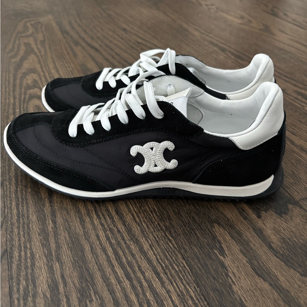 Celine Black & White Triomphe Logo Sneakers
